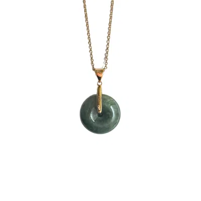 Seree Women's Button Jade Pendant Necklace Dark Green