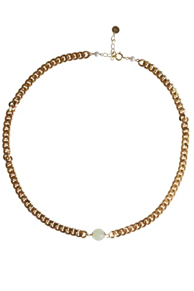 Seree Women's Charlotte Green Jade Gold Chain Necklace
