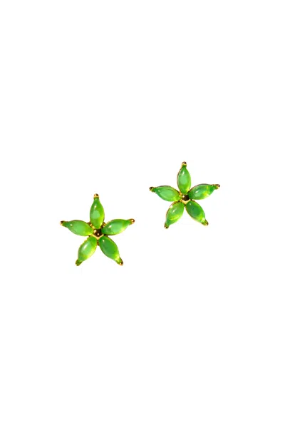 Seree Women's Flora Green Jade Stud Earrings