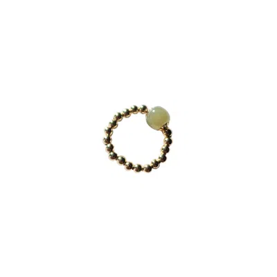 Seree Women's Gold / Green Arya Jade And Beaded Gold Stretch Ring