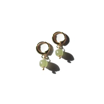 Seree Women's Gold / Green Berry Small Hoop With Green Bead Earrings