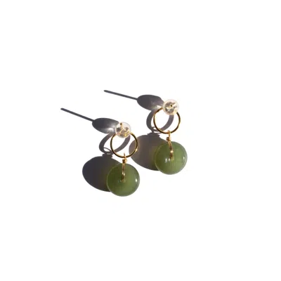 Seree Women's Gold / Green Coin Green Jade Hollow Earrings In Light Green