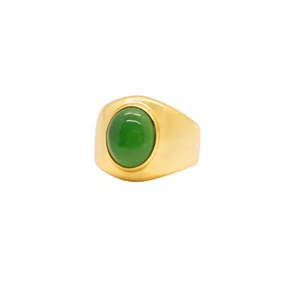 Seree Women's Gold / Green Dome Green Chalcedony Signet Ring