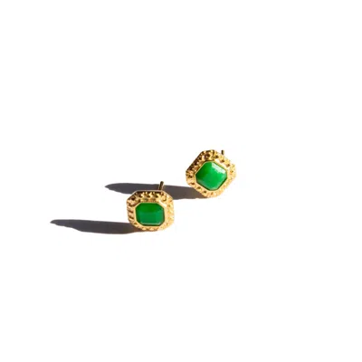 Seree Women's Gold / Green Park Green Jade Square Stud Earrings In Multi