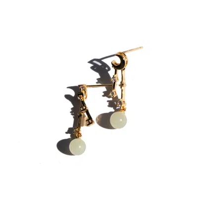 Seree Women's Gold / Green Twinkle Moon And Star Drop Earrings In Gold/green