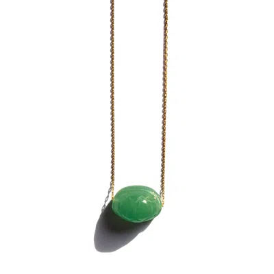 Seree Women's Green / Gold Turtur Jade Stone Pendant Necklace