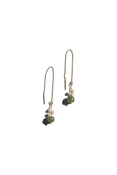 Seree Women's Green Madeleine Jade & Freshwater Pearl Drop Earrings