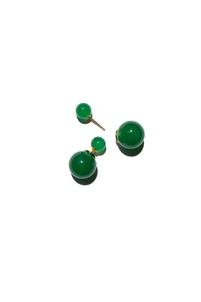 Seree Women's Green Orbit Duo Double Ended Jade Stone Stud Earrings