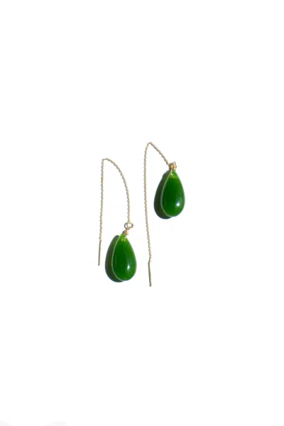 Seree Women's Green Waterdrop Lab Jade Drop Earrings