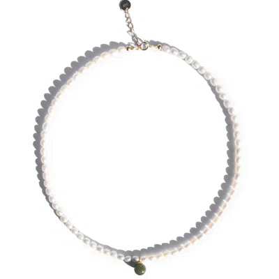 Seree Women's Green / White Belle Pearl And Green Jade Choker In Silver