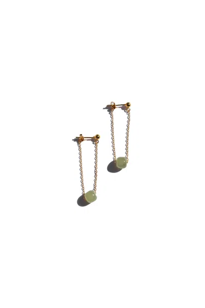 Seree Women's Green Zodiac Collection Libra Skinny Gold Chain Jade Earrings