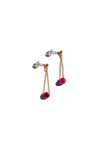 Seree Women's Pink / Purple Evelynn Pink Quartzite Drop Earrings In Gold
