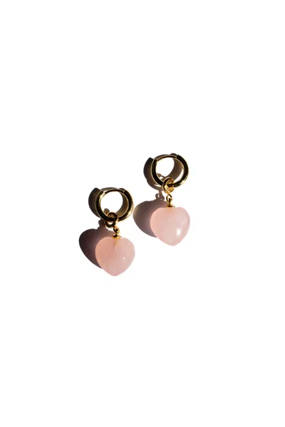 Seree Women's Pink / Purple Heart Jade Stone Charm Earrings In Gold