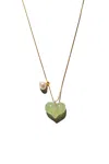 Seree Women's Puffed Heart Green Jade & Pearl Pendant Necklace In Green