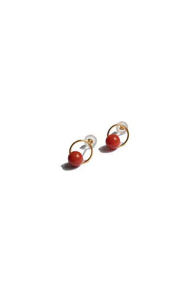 Seree Women's Red Bean Red Agate Earrings In Gold