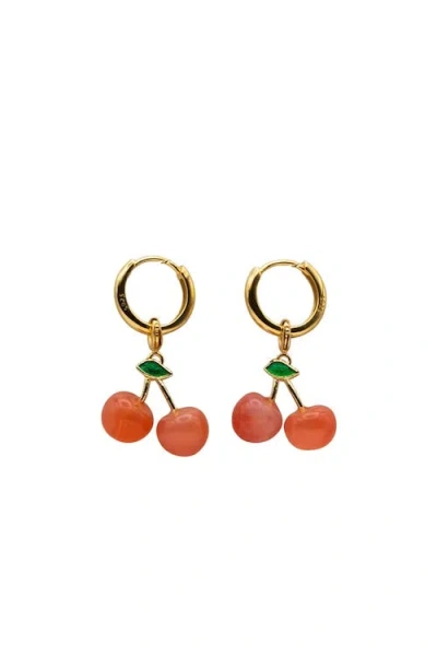 Seree Women's Red Harvest Jade Stone Charm Earrings In Cherry In Gold