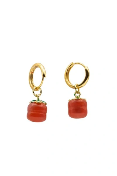 Seree Women's Red Harvest Jade Stone Charm Earrings In Persimmon In Gold