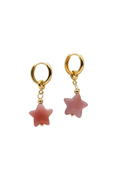 Seree Women's Red Harvest Jade Stone Charm Earrings In Star-pink In Gold