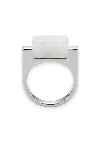 Seree Year Of The Horse Jade Stone Saddle Ring In Silver