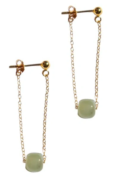 Seree Zodiac Collection Libra Skinny Gold Chain Jade Earrings In Light Green