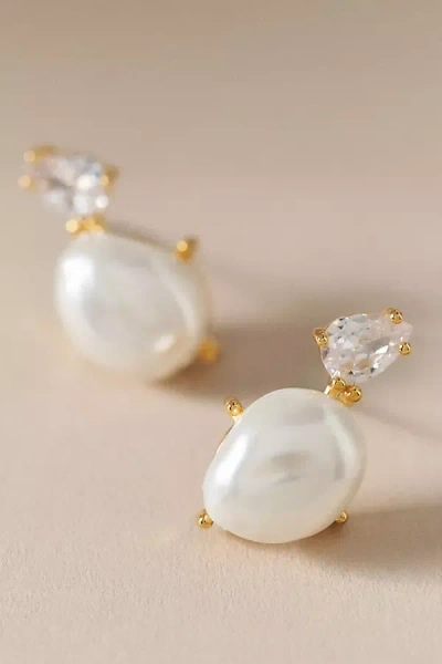 Serefina Freshwater Pearl Cubic Zirconia Cluster Stud Earrings In White