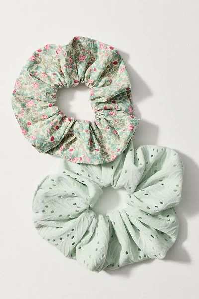 Serefina Satin Scrunchies, Set Of 2 In Green