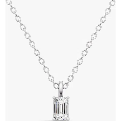 Sereia Official 14k Gold 0.75 Ct Lab Grown Emerald Cut Diamond Pendant With Prong In Silver