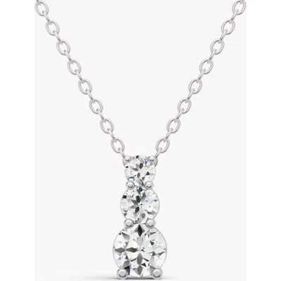 Sereia Official 14k Gold 1 Ct Round Lab Grown Diamond Three Stone Snow Hidden Bail Pendant In White Gold