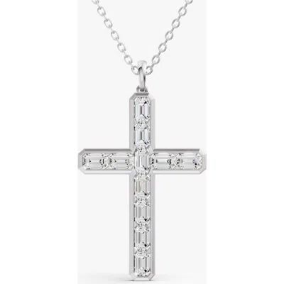 Sereia Official 14k Gold 5 Ct Sereia Emerald Cross Lab Diamond Pendant In Silver