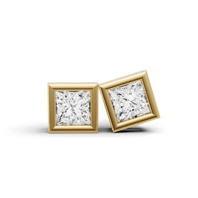 Sereia Official Women's 14k Gold Studs 1 Carat Earrings Princess Bezel - Yellow Gold