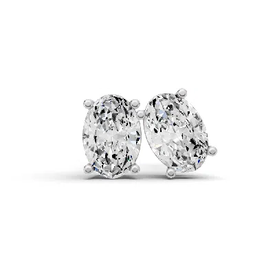 Sereia Official Women's 14k Gold Studs Earrings 0.25 Ct Oval Prong Solitaire - White Gold