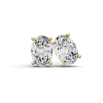 Sereia Official Women's 14k Gold Studs Earrings 0.75 Ct Oval Prong Solitaire - Yellow Gold
