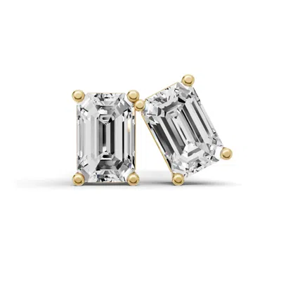 Sereia Official Women's 14k Gold Studs Earrings 1 Ct Emerald Solitaire - Yellow Gold