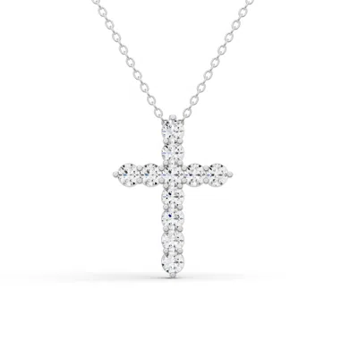 Sereia Official Women's Silver 14k Gold 0.25 Ct Cross Pendant Necklace With Lab Diamonds - White Gold