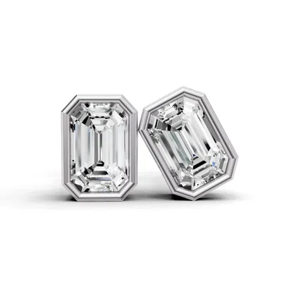 Sereia Official Women's Silver 14k Gold 1 Carat Emerald Bezel Solitaire Studs - White Gold