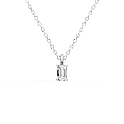 Sereia Official Women's Silver 14k Gold 1 Ct Lab Grown Emerald Cut Diamond Pendant With Prong - White Gold
