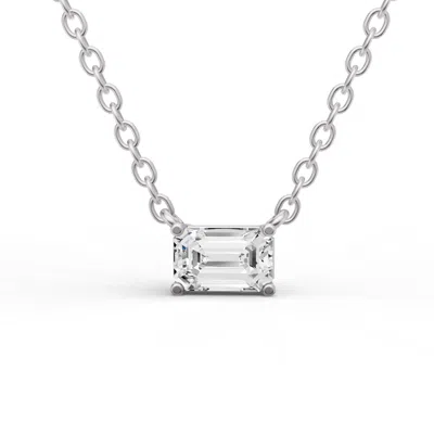 Sereia Official Women's Silver 14k Gold 1 Ct Lab Grown Emerald Shape Diamond Pendant - White Gold