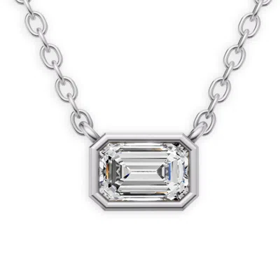 Sereia Official Women's Silver 14k Gold 1 Ct Lab-grown Emerald Cut Bezel Pendant - White Gold