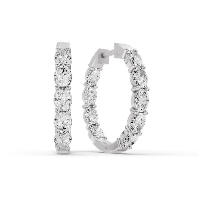 Sereia Official Women's Silver 14k Gold 2 Ct Earrings Oval Fancy Hoops - White Gold
