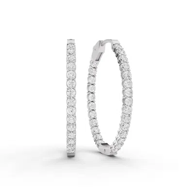 Sereia Official Women's Silver 14k Gold 2 Ct Earrings Oval In & Out Diamond Hoops - White Gold