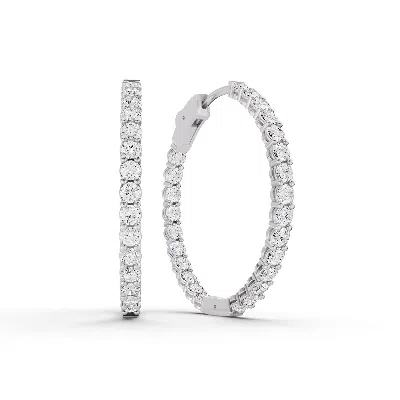 Sereia Official Women's Silver 14k Gold 2 Ct Earrings Round In & Out Diamond Hoops - White Gold