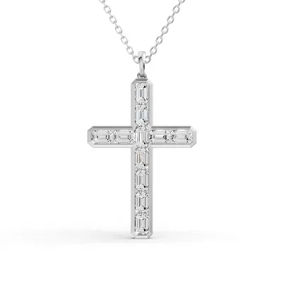 Sereia Official Women's Silver 14k Gold 5 Ct Sereia Emerald Cross Lab Diamond Pendant - White Gold