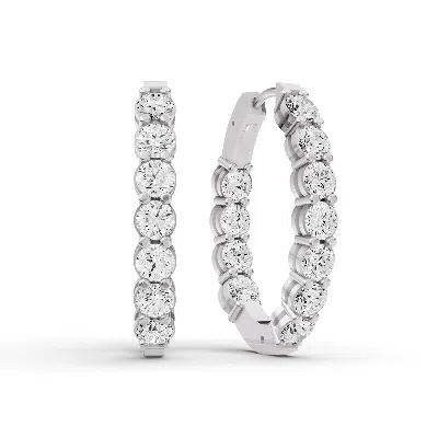 Sereia Official Women's Silver 14k Gold Signature Earrings 2 Ct Oval In & Out Hoops - White Gold
