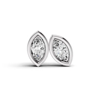 Sereia Official Women's Silver 14k Gold Studs 0.5 Carat Marquise Bezel Solitaire - White Gold