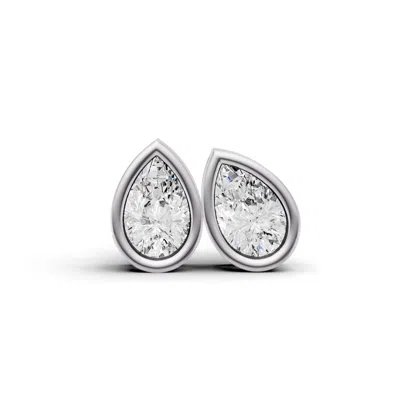 Sereia Official Women's Silver 14k Gold Studs 0.75 Carat Earrings Pear Bezel Solitaire - White Gold