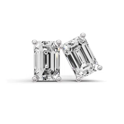 Sereia Official Women's Silver 14k Gold Studs Earrings 0.25 Ct Emerald Solitaire - White Gold