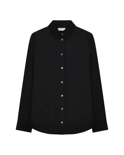 Serena Bute Classic Shirt With Georgette Trim - Black