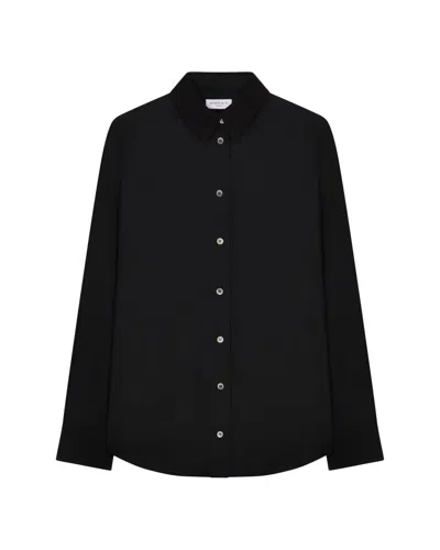 SERENA BUTE CLASSIC SHIRT WITH GEORGETTE TRIM - BLACK