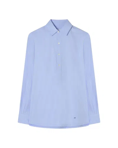 Serena Bute Cotton George Shirt - Blue Herringbone