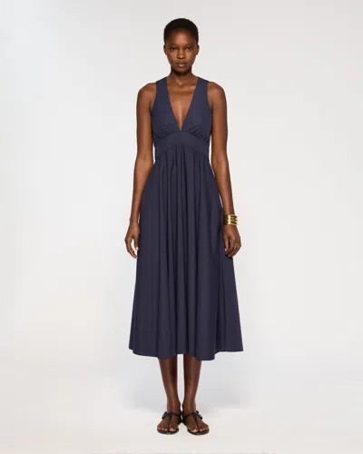 Serena Bute Cotton V Neck Midi Dress In Blue